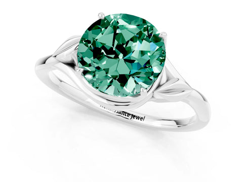 White gold Round Cut Green Sapphire Solitaire Ring with Twist Band and Four-Prong Setting_13