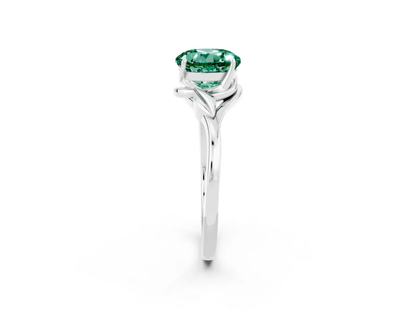 Silver Round Cut Green Sapphire Solitaire Ring with Twist Band and Four-Prong Setting