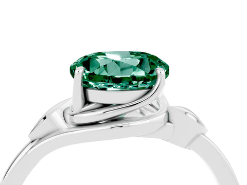 White gold Round Cut Green Sapphire Solitaire Ring with Twist Band and Four-Prong Setting_16