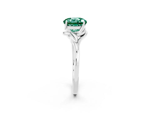 White gold Round Cut Green Sapphire Solitaire Ring with Twist Band and Four-Prong Setting_38