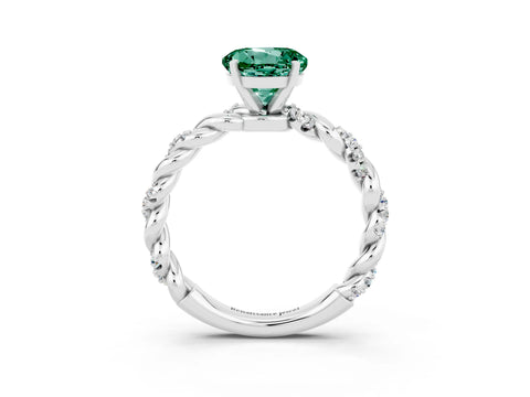 White gold Round Cut Green Sapphire Solitaire Ring with Twisted Band and Pavé Accents_3