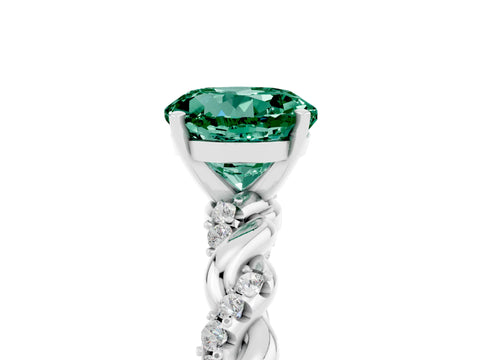 White gold Round Cut Green Sapphire Solitaire Ring with Twisted Band and Pavé Accents_5