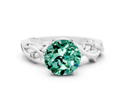 White gold Round Cut Green Sapphire Solitaire Ring with Twisted Band and Prong Setting_12