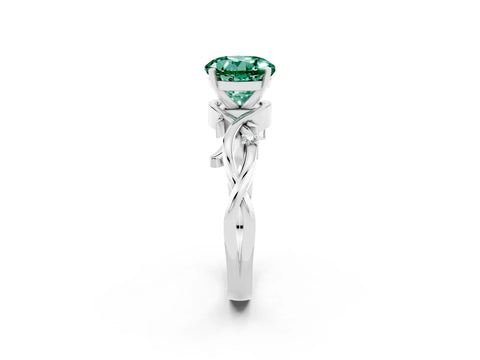 White gold Round Cut Green Sapphire Solitaire Ring with Twisted Band and Prong Setting_2