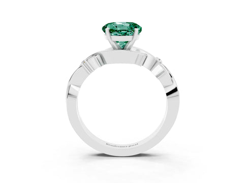 White gold Round Cut Green Sapphire Solitaire Ring with Twisted Band and Prong Setting_3