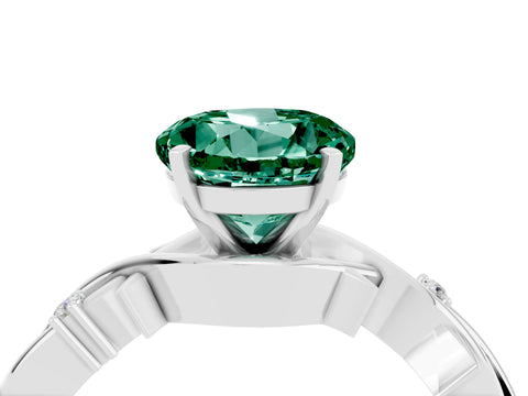 White gold Round Cut Green Sapphire Solitaire Ring with Twisted Band and Prong Setting_4