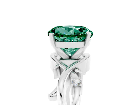 White gold Round Cut Green Sapphire Solitaire Ring with Twisted Band and Prong Setting_5