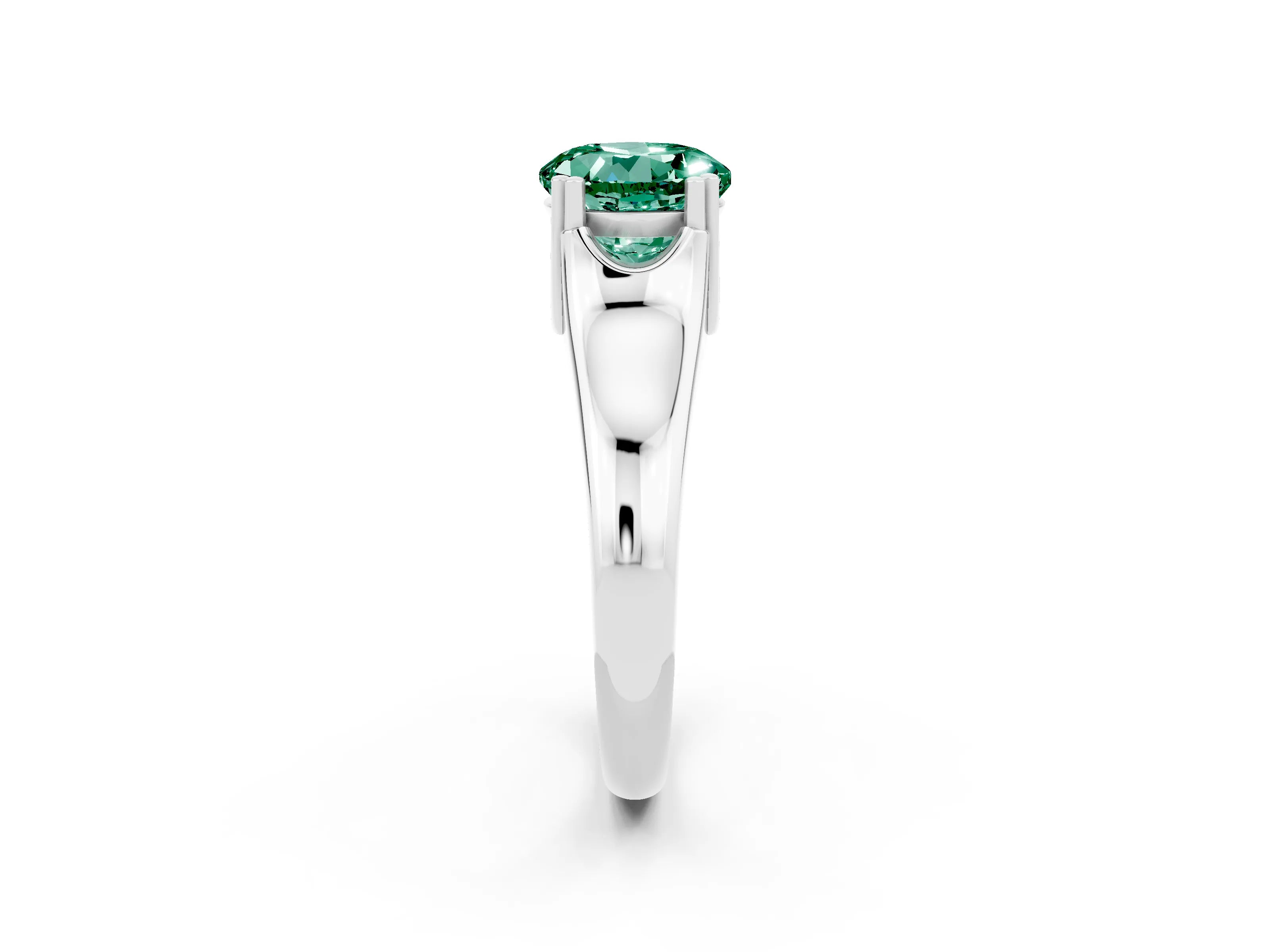 White gold Round Cut Green Sapphire Solitaire Ring with Wide Band and Prong Setting_2