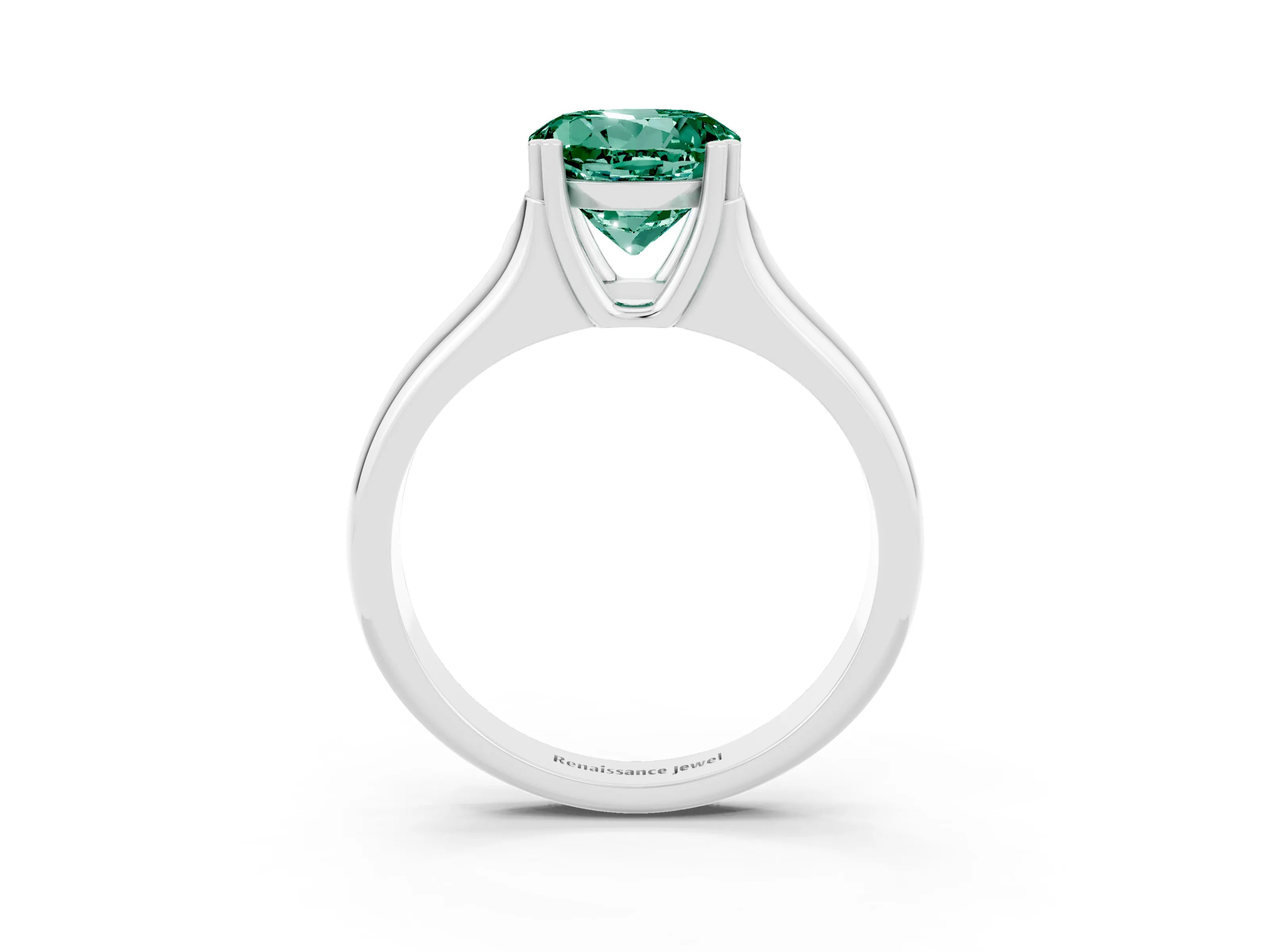 White gold Round Cut Green Sapphire Solitaire Ring with Wide Band and Prong Setting_3
