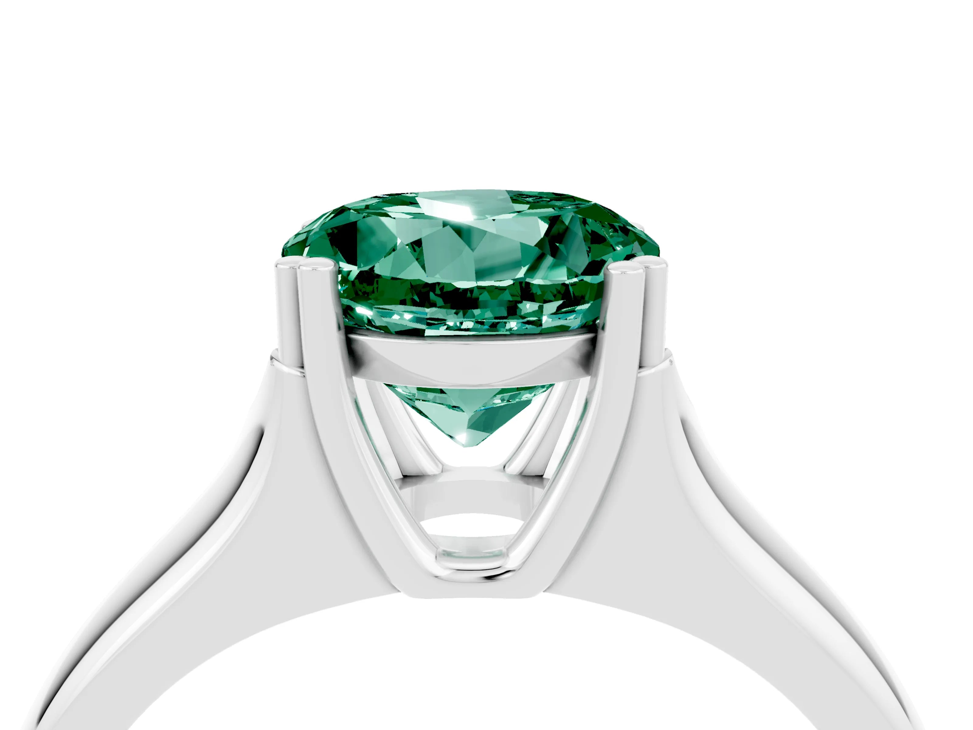 White gold Round Cut Green Sapphire Solitaire Ring with Wide Band and Prong Setting_4