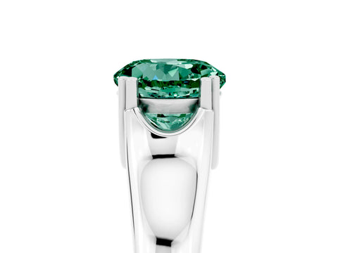 White gold Round Cut Green Sapphire Solitaire Ring with Wide Band and Prong Setting_5