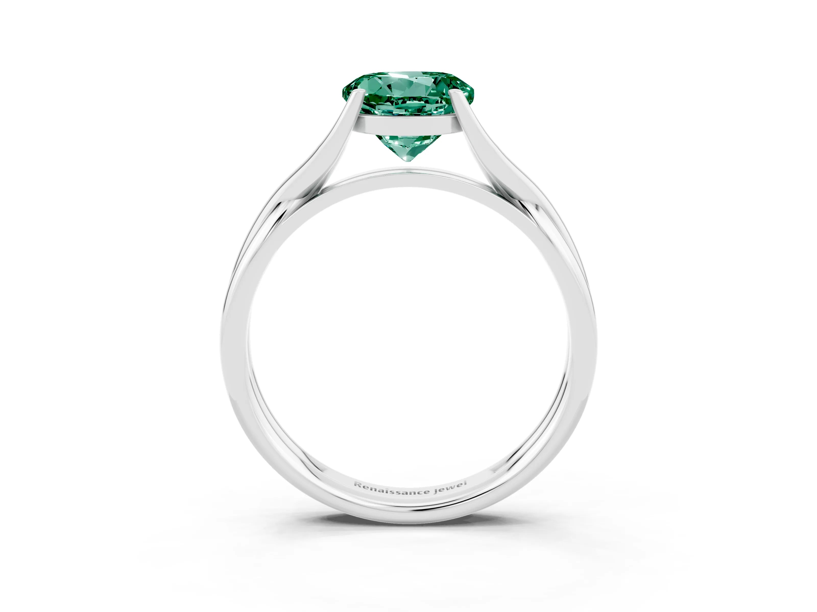 White gold Round Cut Green Sapphire Solitaire Twist Band Prong Setting Ring_27