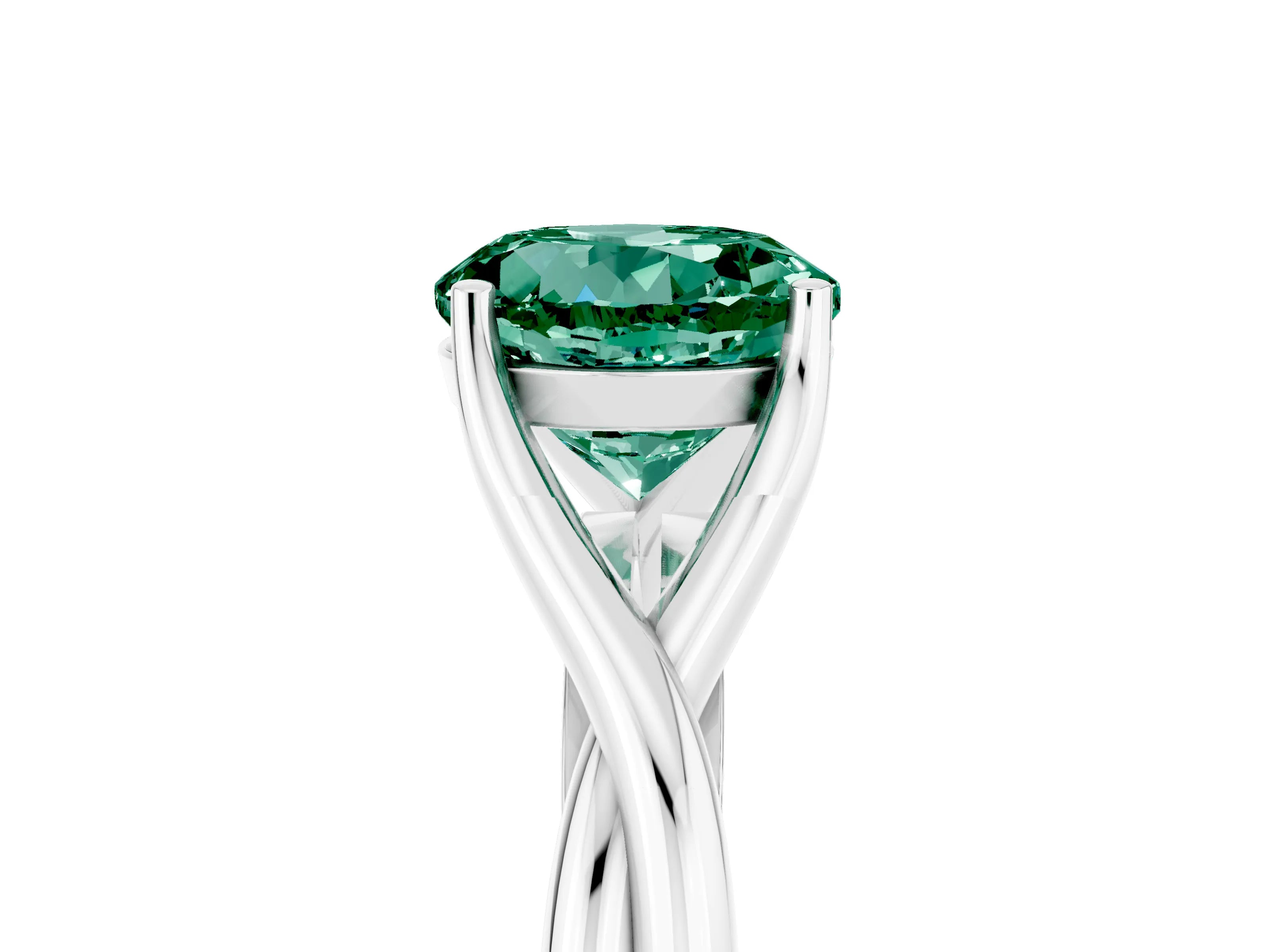 White gold Round Cut Green Sapphire Solitaire Twist Band Prong Setting Ring_29