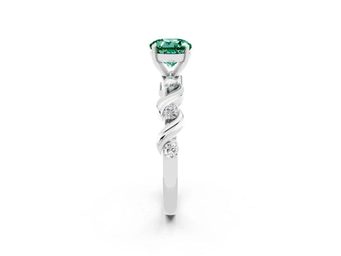 White gold Round Cut Green Sapphire Solitaire Twisted Band with Round  Accents and Prong Setting_14