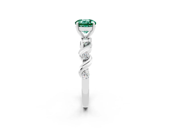 White gold Round Cut Green Sapphire Solitaire Twisted Band with Round  Accents and Prong Setting