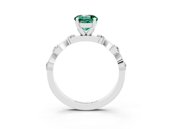 Platinum Round Cut Green Sapphire Solitaire Twisted Band with Round  Accents and Prong Setting