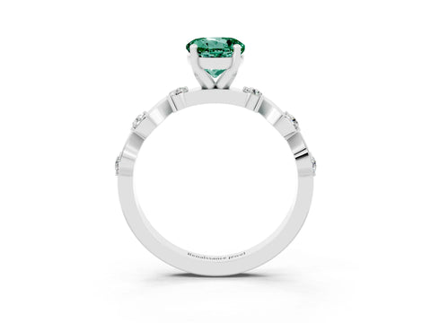 White gold Round Cut Green Sapphire Solitaire Twisted Band with Round  Accents and Prong Setting_15