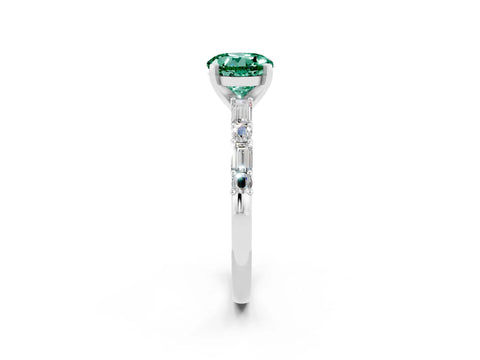 White gold Round Cut Green Sapphire Solitaire with Side Baguettes and Channel Set Band_2