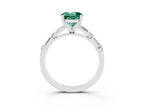 White gold Round Cut Green Sapphire Solitaire with Side Baguettes and Channel Set Band_3