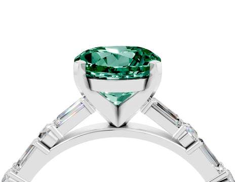 White gold Round Cut Green Sapphire Solitaire with Side Baguettes and Channel Set Band_4