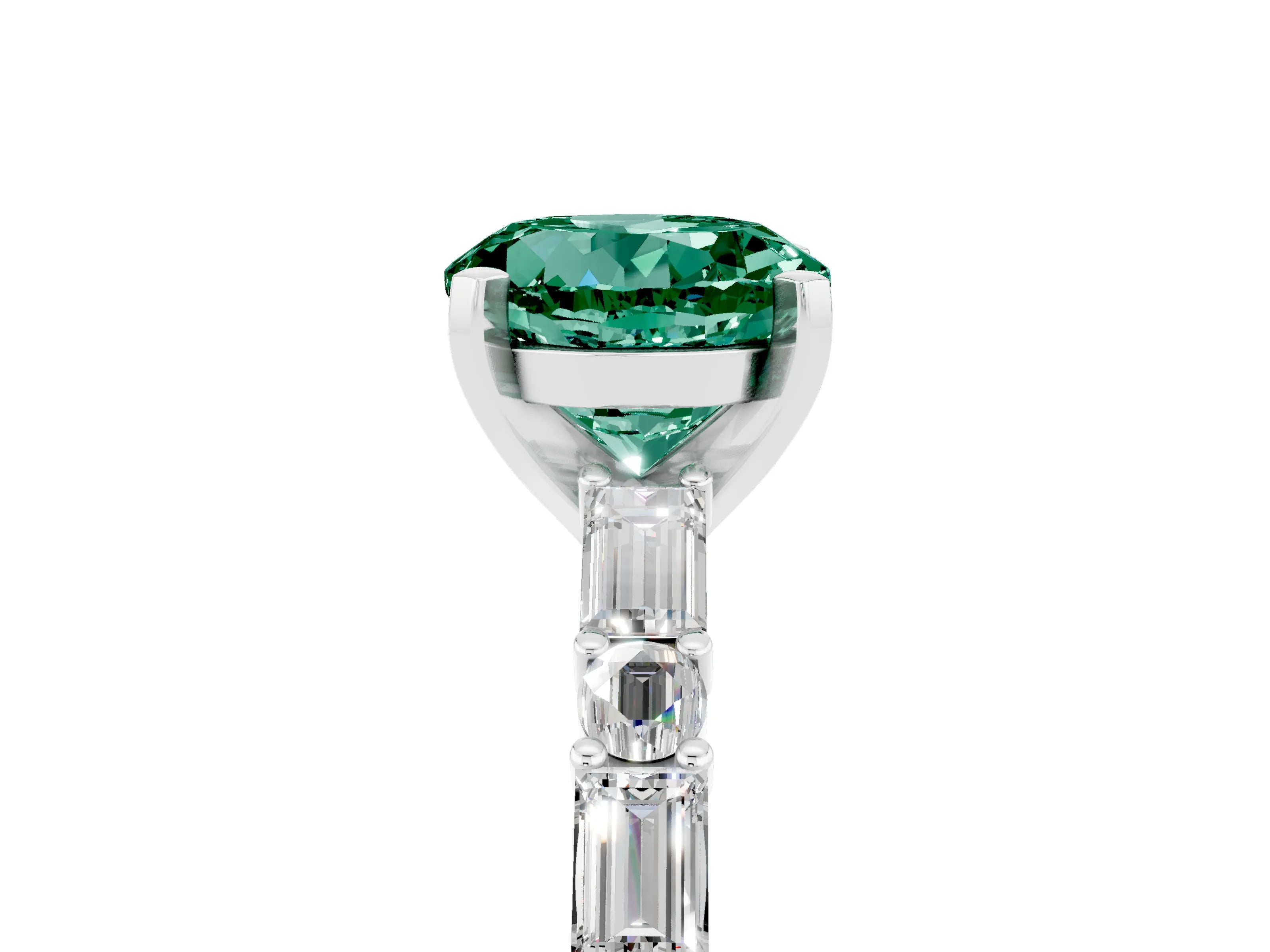 White gold Round Cut Green Sapphire Solitaire with Side Baguettes and Channel Set Band_5