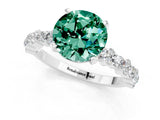 White gold Round Cut Green Sapphire Solitaire with Side Stones, Pave Band, Four-Prong Setting_25