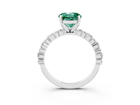 White gold Round Cut Green Sapphire Solitaire with Side Stones, Pave Band, Four-Prong Setting_27