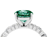 White gold Round Cut Green Sapphire Solitaire with Side Stones, Pave Band, Four-Prong Setting_28