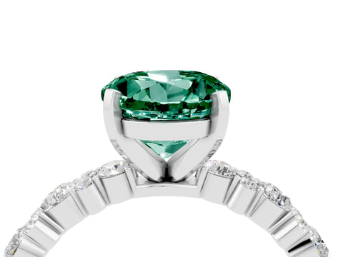 White gold Round Cut Green Sapphire Solitaire with Side Stones, Pave Band, Four-Prong Setting_28