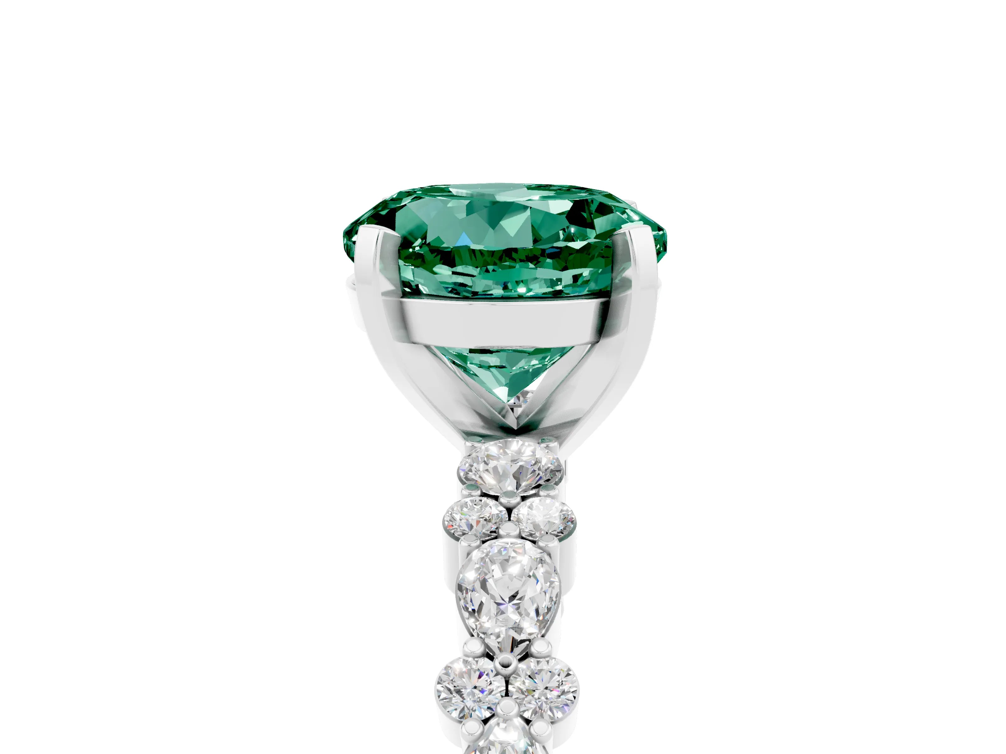 White gold Round Cut Green Sapphire Solitaire with Side Stones, Pave Band, Four-Prong Setting_29