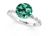 White gold Round Cut Green Sapphire Solitaire with Side Stones on a Pavé Band and Four-Prong Setting_1