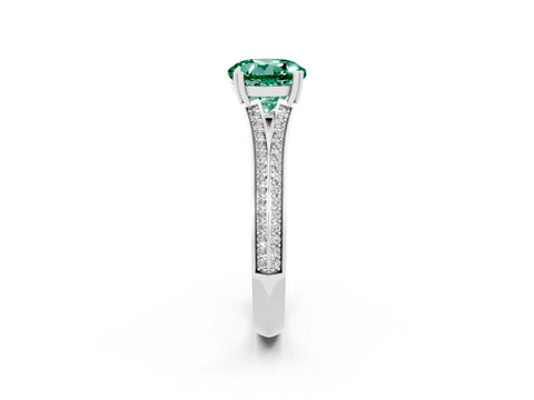 White gold Round Cut Green Sapphire Split Shank Engagement Ring with Pavé Band_2