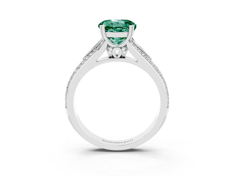White gold Round Cut Green Sapphire Split Shank Engagement Ring with Pavé Band_3