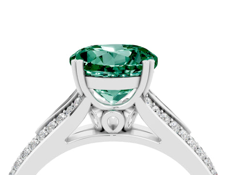 White gold Round Cut Green Sapphire Split Shank Engagement Ring with Pavé Band_4
