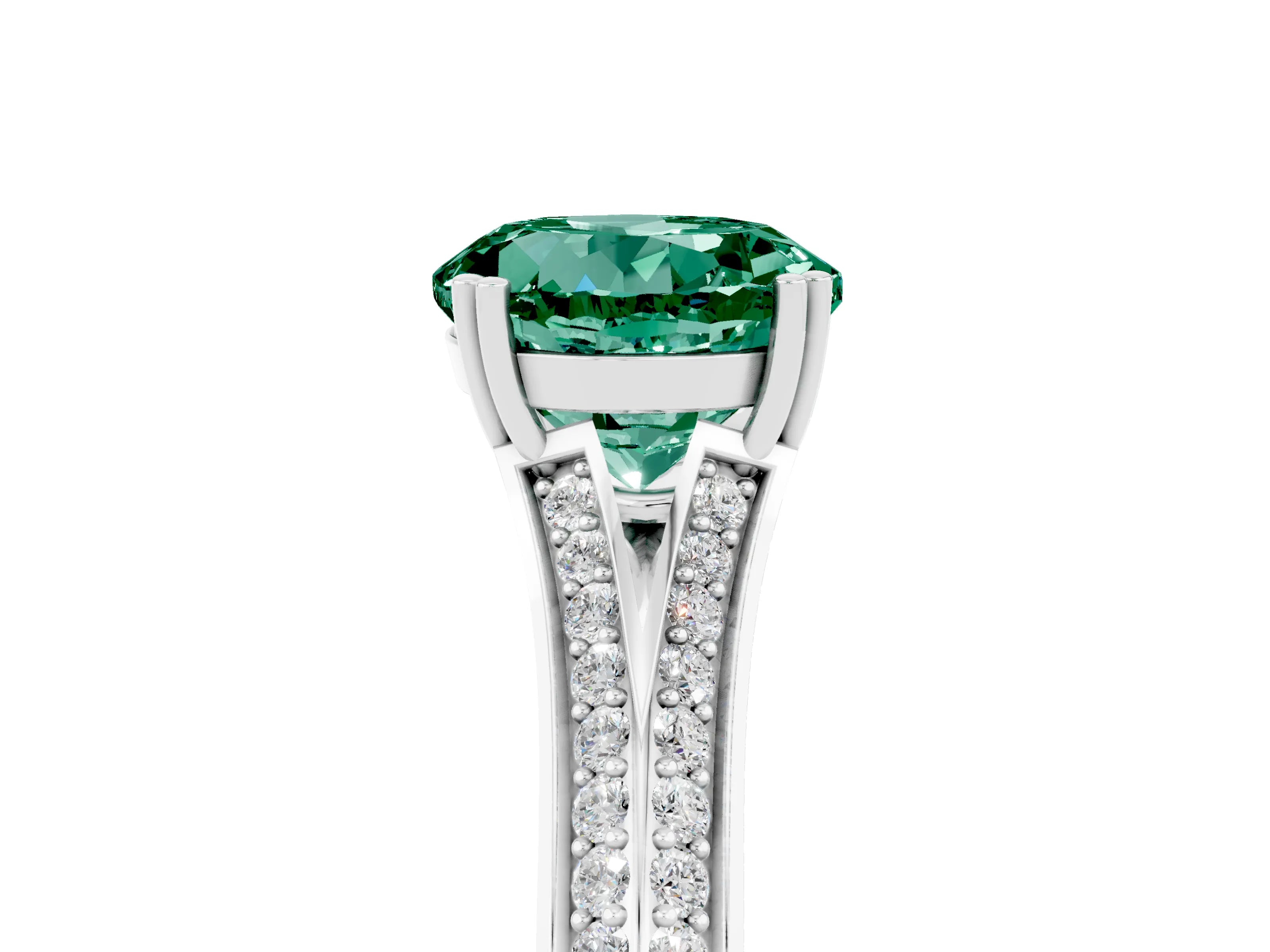White gold Round Cut Green Sapphire Split Shank Engagement Ring with Pavé Band_5