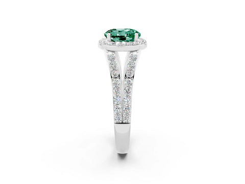 White gold Round Cut Green Sapphire Split Shank Halo Ring with Four-Prong Setting_14