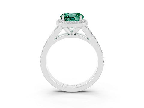 White gold Round Cut Green Sapphire Split Shank Halo Ring with Four-Prong Setting_15