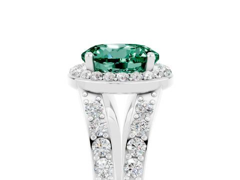 White gold Round Cut Green Sapphire Split Shank Halo Ring with Four-Prong Setting_29