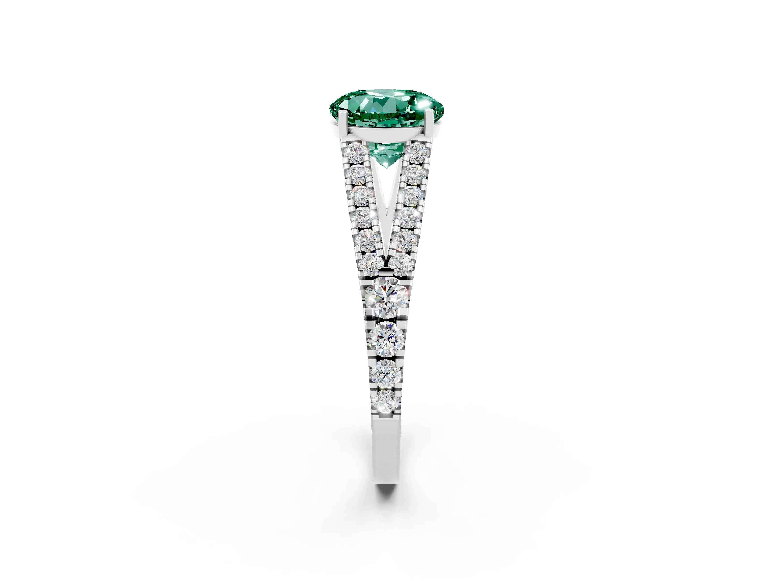 White gold Round Cut Green Sapphire Split Shank Pavé Engagement Ring with Four-Prong Setting_14