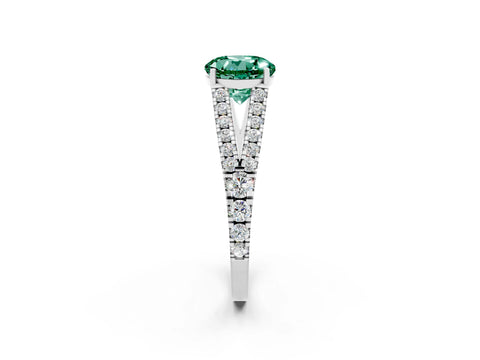 White gold Round Cut Green Sapphire Split Shank Pavé Engagement Ring with Four-Prong Setting_14