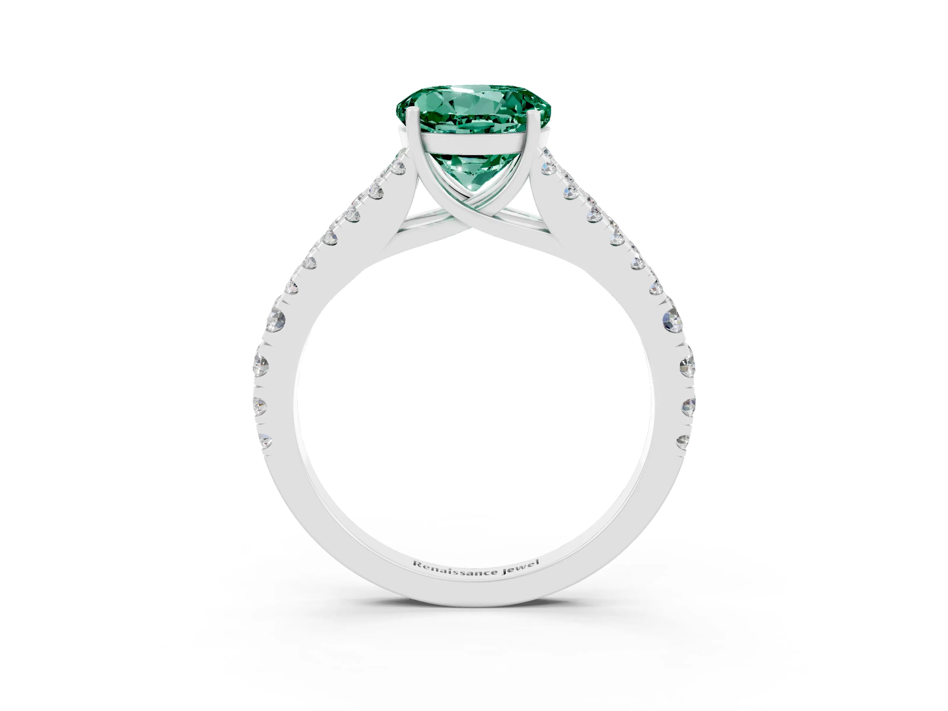 White gold Round Cut Green Sapphire Split Shank Pavé Engagement Ring with Four-Prong Setting_15