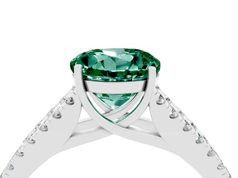 White gold Round Cut Green Sapphire Split Shank Pavé Engagement Ring with Four-Prong Setting_16