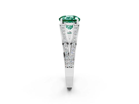 White gold Round Cut Green Sapphire Split Shank Ring with Pavé Band and Four-Prong Setting_2