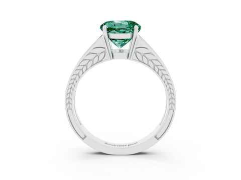 White gold Round Cut Green Sapphire Split Shank Ring with Pavé Band and Four-Prong Setting_3
