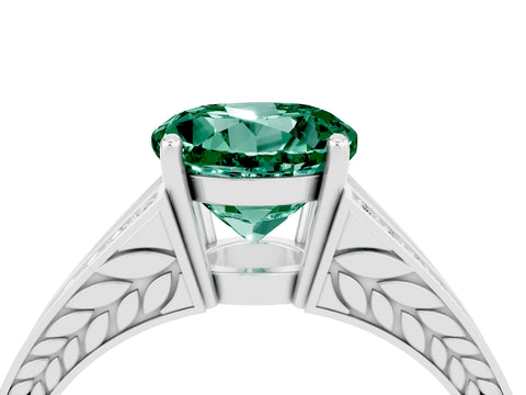 White gold Round Cut Green Sapphire Split Shank Ring with Pavé Band and Four-Prong Setting_4
