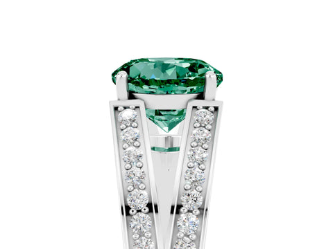 White gold Round Cut Green Sapphire Split Shank Ring with Pavé Band and Four-Prong Setting_5