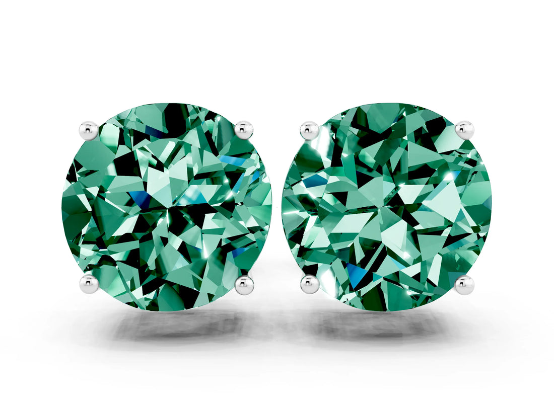 Silver 2.66 Carat Round Green Sapphire Stud Earrings
