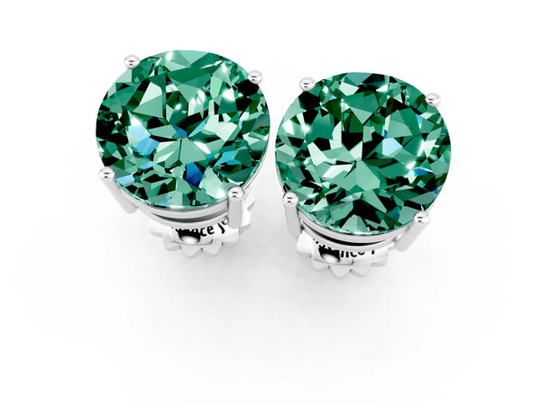 Platinum Round Cut Green Sapphire Stud Earrings