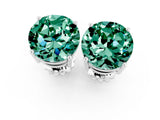 Silver 2.66 Carat Round Green Sapphire Stud Earrings