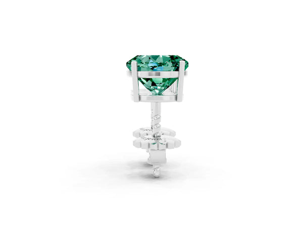 Silver Round Cut Green Sapphire Stud Earrings